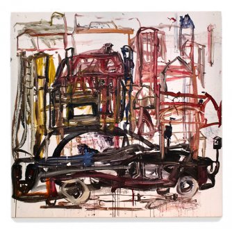 brown stokes with house and car
