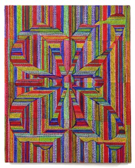 multi colored abstract painting with butterfly outlined