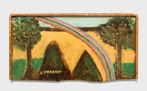 landscape with rainbow and trees and hills