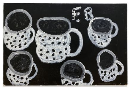 still life with cups white paint on black background