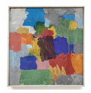 colorful small painting with blocks of primary colors